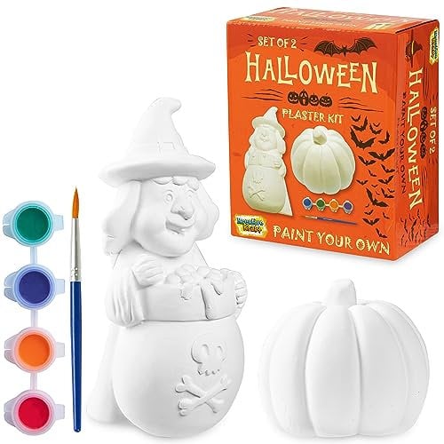 KreativeKraft Kids Painting Set Halloween Decorations - Fun Arts and Crafts for Family - Sugar Skull, Witch, Frankenstein, Dracula - Paint Your Own Sets (Set of 2)