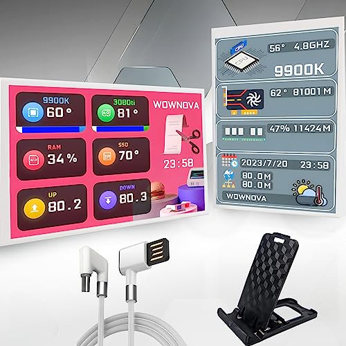 WOWNOVA White 3.5in Computer Temp Monitor, ARGB PC Case Secondary Screen, USB Mini Screen PC CPU RAM HDD Data Monitor