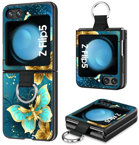 BENTOBEN für Samsung Galaxy Z Flip 5 5G Hülle, Handyhülle Samsung Z Flip 5 Case Leuchten im Dunkeln Slim Dünn Fluoreszenz Schmetterling Muster PC Schale TPU Bumper Kratzfest Schutzhülle Hülle -Blau