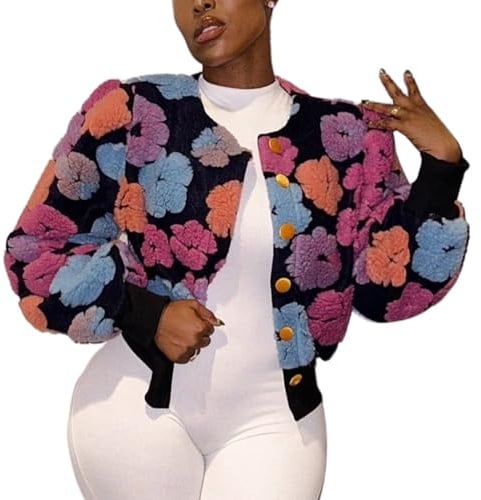 Yimoon Veste bomber courte en polaire à manches bouffantes pour femme - Automne et hiver, rose, Medium