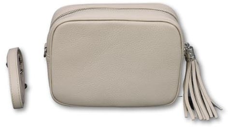 BRISE Umhängetasche Damen Echtleder KIRA Silber Handgemachte Crossbody Bag Schultertasche mit Ledergurt Gürteltasche Made in Italy (Beige - 1)