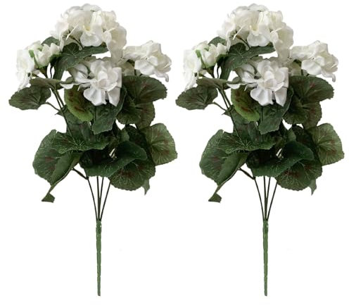 Fairnull 2 Blumensträuße Künstliche Begonien Blume mit Stiel Kunstseide Künstliche Begonien Nicht welken Realistische Faux Rote Blume für Hochzeit Foto Requisiten Heimdekoration Kein Gießen Weiß