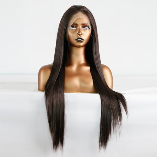 Greenmirr Brown Lace Front Perücke Lange Gerade 13X4 Lace Beheizte Synthetische Ersatz Perücke für Frauen 24in