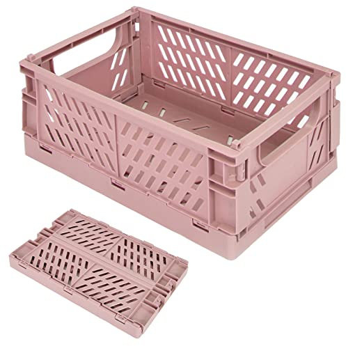 DEARBAG Caja de Almacenamiento de Plástico Plegable Cestas de Almacenamiento Plegables caja de Almacenamiento Apilable Para el Hogar Cocina Aula Dormitorio Baño Oficina (Rosa)