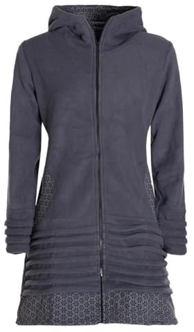Vishes - Alternative Bekleidung - Damen lange Fleecejacke Hippiemantel Übergangsjacke Zipfelkapuze grau 36-38