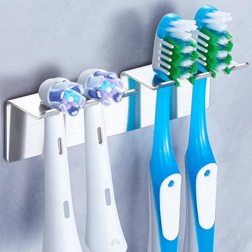 GGQ Zahnbürstenhalter Elektrische Zahnbürste Halterung Ohne Bohren, Aufsteckbürsten Halter, Zahnbürstenhalter Wandmontage, Zahnbürste Zahnbürstenkopf Halter für Ersatzzahnbürsten (Silber, Mittel)