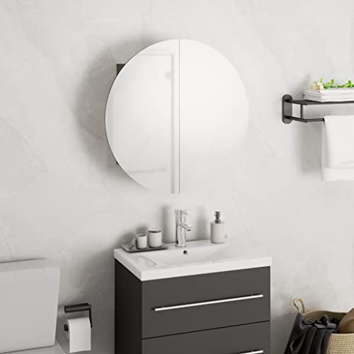 Toshilian Armoire Murale avec Miroir, Meuble de Rangement Salle de Bain Suspendue Armoire de Toilette Armoire de Salle de Bain Miroir Rond et LED Gris 40x40x17,5 cm