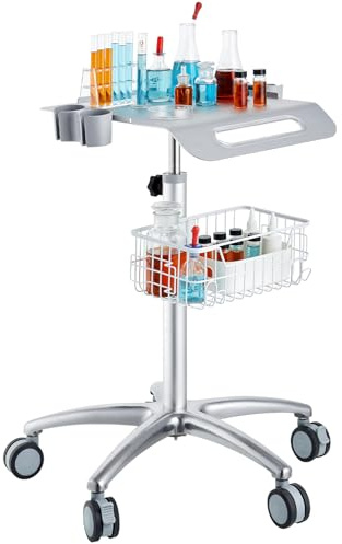 VEVOR Chariot de Laboratoire en Alliage d'Aluminium, Chariot Médical à 3 Couches, Chariot de Service Hauteur Réglable 680-1090 mm avec roulettes et Panier, pour Labo Salon Hôpital, Usage Dentaire