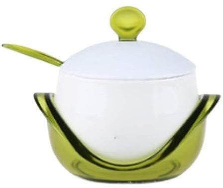 Zuccheriera vintage in ceramica con coperchio e cucchiaio - Barattolo for spezie, scatola for condimenti, barattolo for condimenti, portaspezie for cucina o ristorante.