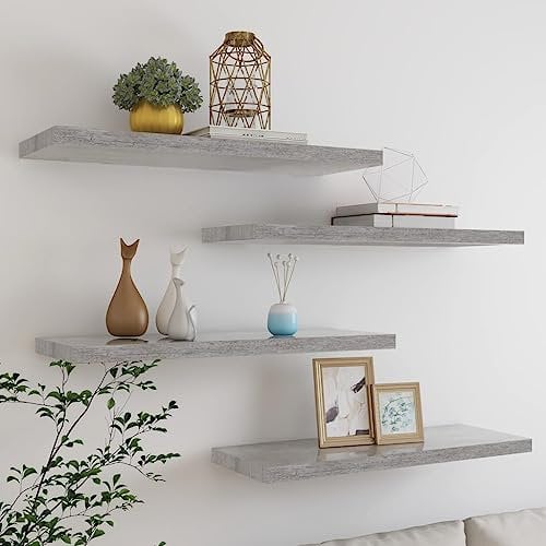 CINDERFUL Schweberegale 4 STK. Betongrau 80x23,5x3,8 cm MDF,Schwebende Wandregale in Betonoptik | Nie Wieder langweilige Wände | Set aus 4 Aufbewahrung & Organisation