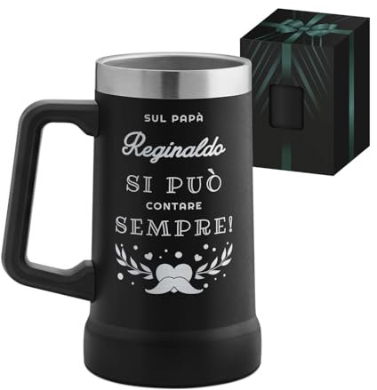 Maverton Boccale da birra per camping in acciaio inox - Tazza termica personalizzata 700ml - Bicchiere termico nero - Tazza personalizzata - Regalo uomo - Regalo papa compleanno - Idee regalo papà