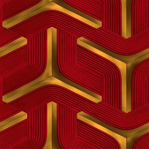 Papier Peint Intissé Or Rouge Papier Peint 3D pour La Maison Chambre Adulte Salon Décoration,Papier Peint Mural,Papier Peint Toilette 10,05 M X 0,53 M