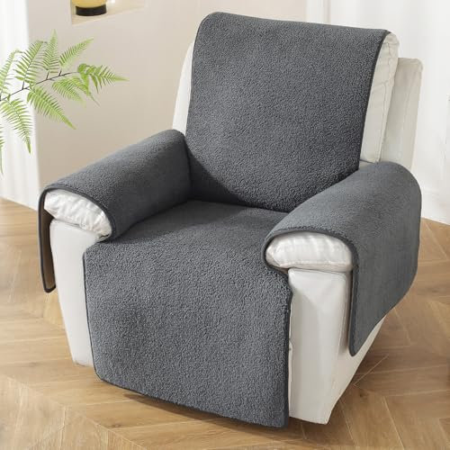Royhom Dicker Lammfellbezug Sofa Überzug 1 Sitzer, Sofaschoner rutschfest für Leder-Couch, Waschbar, Superweicher Sofabezug, Dunkelgrau Couch Überzug für Kinder und Haustiere (Dunkelgrau, 1 Sitzer)