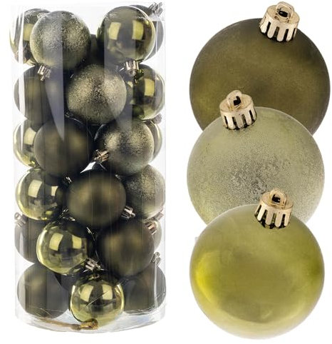 KADAX Weihnachtskugeln aus Kunststoff, Set aus 30 Kugeln, Christbaumkugeln, Weihnachtsbaumkugeln, Baumkugeln, Christbaumschmuck, Weihnachtsdeko (Oliv)