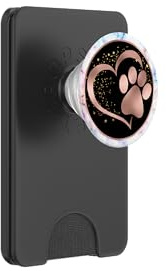 kimiqueMonogram Rosa Herz Katze Hund Pfotenabdruck PopSockets PopWallet für MagSafe, Schwarz, Regenbogen, Silikon, Magnetisch, Apple iPhone 12 und später