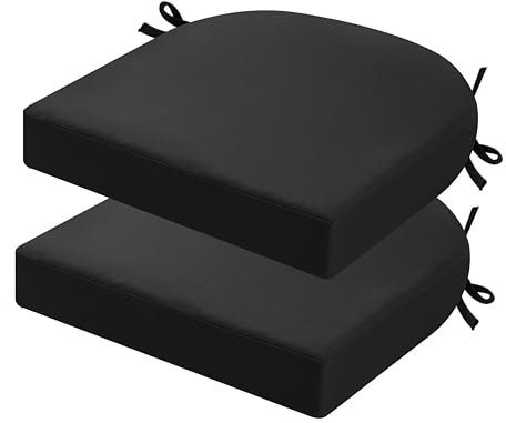 PRIMEPATIO Stuhlkissen für draußen, 2er-Set, Terrassenstuhlkissen für Gartenmöbel, wasserdicht, mit Bändern, Sitzkissen für draußen, Terrassenstuhlpolster, Esszimmerstuhl, 40X40, Schwarz