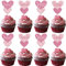 Xsstarmi 24 Pack Love Heart Cupcake Toppers Glitter Heart Kiss Me Cupcake Picks Sweet Love Cupcake Decorations for Wedding Engagement Bridal Shower Valentine's Day Party Cake Decorations Pink