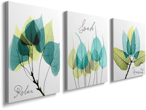 Wall Art for Living Room Set of 3 Prints Minimalist Green Plant Abstract Leaves Posters for Bathroom Bedroom Home Office Decor Modern Nature Artwork GBYH0808