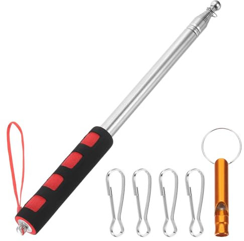 PATIKIL 8.2ft Telescopic Flag Pole, Stainless Steel Telescoping Handheld Portable Retractable Flagpole with Clips, Whistle, and Strap for Tour Guide Teaching Festival, Red Black