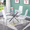 GOLDFAN Ensemble Table à Manger en Verre Ronde avec 4 Chaises Blanches, Base Chromée, Style Moderne, 80 cm