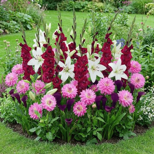 FLORIUM - 25 bulbes de fleurs d'été Sunny Days Mix: glaïeuls, lys, dahlias et freesias. Mélange exclusif de Hollande. Plantes vivaces pour jardin et pots (gros bulbes)