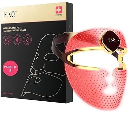 FAQ 202 Erweiterte 8-Farben LED Gesichtsmaske + FAQ Glass Skin Collagen Gesichtsmaske (5 Stück) Set - Feuchtigkeitsspendende & aufhellende Pflege für strahlende Haut - Porenverfeinerung & Beruhigung