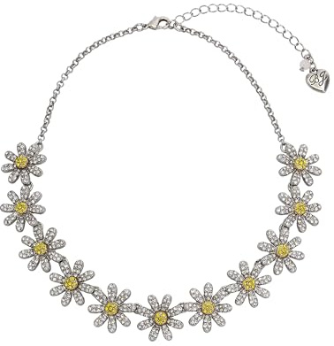 Betsey Johnson Gänseblümchen-Latzkette für Damen | Halskette, Verspielter & Leichter Schmuck, Versilbert, Vergoldet & Glas