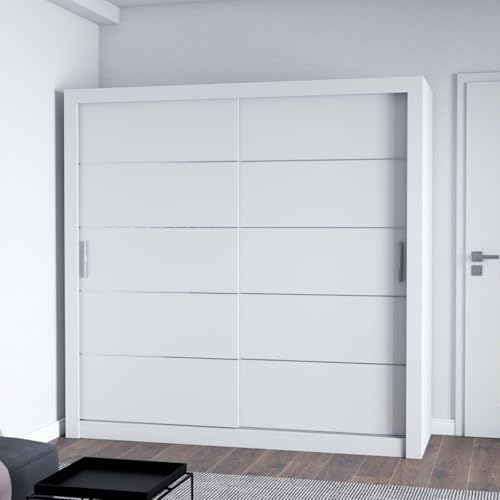 LEXISS Modern Sliding Door Wardrobe And 4 Sizes (White, 150cm)