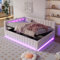 Oxtao Polsterbett Schlafsofa 140x200, Doppelbett mit Hydraulischem Stauraum, mit LED-Licht und USB-Ladefunktion, Tagesbett Jugendbett mit Lattenrost, Samtstoff, ohne Matratze (Beige)
