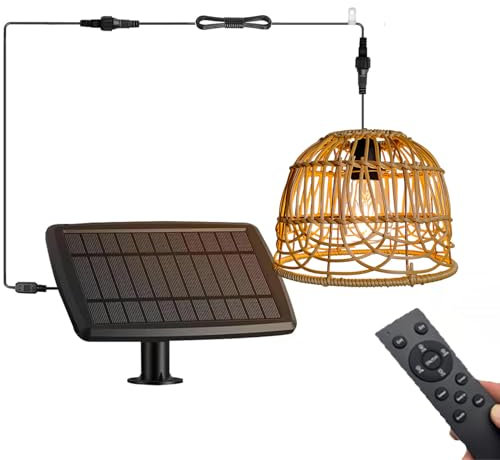 wgzixezn Lustre solaire en rotin de style bohème pour extérieur, tonnelle, lustre solaire d'extérieur en rotin avec minuterie à intensité variable, télécommande pour camping, décoration d'intérieur