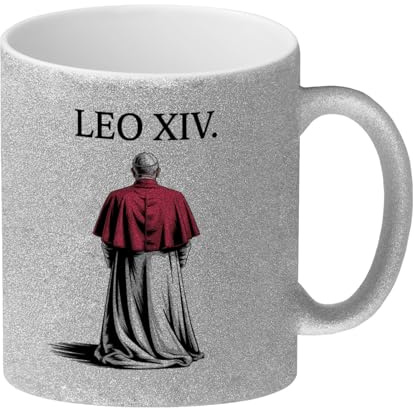 speecheese Papst Leo XIV. Glitzer-Kaffeebecher mit Name des neuen Papstes - Ideal fürs Büro Gläubig Katholisch Vatikan