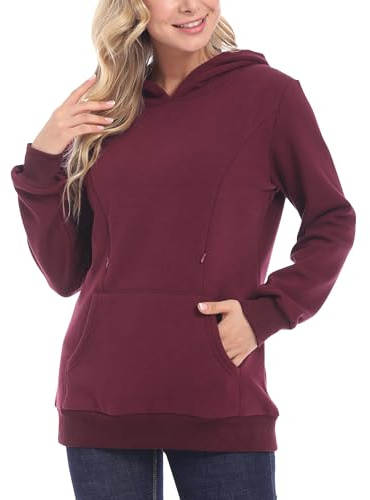 Happy Cherry Sweat Allaitement Femme Enceinte Pull Grossesse à Capuche Haut Automne Hiver Fuchsia XL