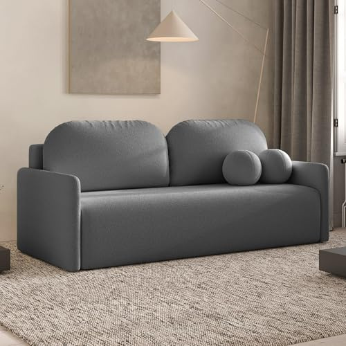 Dekori Möbel Skandinavisches Sofa Malva – 3-Sitzer Stoffsofa mit runden Kissen, Modernes Nordisches Design für Wohnzimmer (Quelle 92 - Grau)