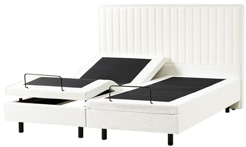 Beliani Polsterbett elektrisch verstellbar Bouclé cremeweiß 180x200 cm Castellan