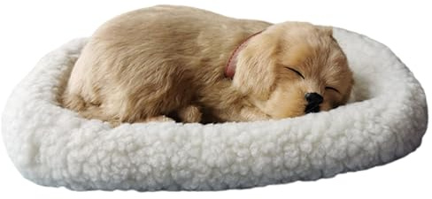Licsaliwe Realistic Breathing Stuffed Dog on Pad, Interactive Battery Operated Plush Puppy for Children(Golden)
