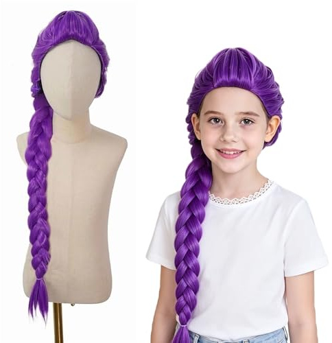 Lange lila Perücke Cosplay – 100cm Kinde Lila Zopfperücke, Anime Cosplay Zopfperücke für Damen und Herren, Realistische Hunter Perücke für Halloween Karneval Party Maskenball, Requisiten, Zubehör