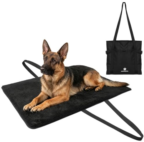 Wanderpfote Hundedecke für Unterwegs zum Umhängen – Stilvolle Hundedecke Outdoor – Waschmaschinenfest und Wasserabweisend – Reisedecke Hund in höchster Qualität (Schwarz, L)