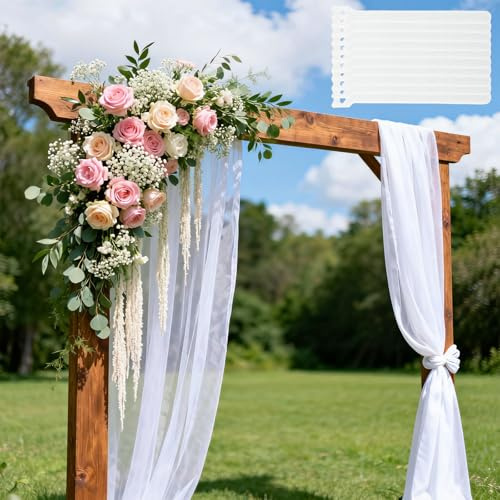 JYJLLM Querbehang Stoff 76x805cm mit 10x Klettband 30cm, Transparenter Tüllvorhang für Hochzeitsbogen, Weiße Gardinenschals Dekostoff
