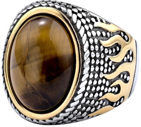 keigtuxh Herren Tigerauge Flamme Ring 316L Edelstahl Retro Biker Siegelband Vintage Statement Ehering