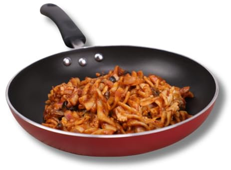 Vinod Zest Inducto Non-Stick Frying Pan 20cm | Red Aluminium Skillet with 3 Layer Swiss Coating | Induction Base | Metal Spoon Safe | Ideal Egg Pan for Omelettes, Sausages, Veggies | 3mm Thick Body