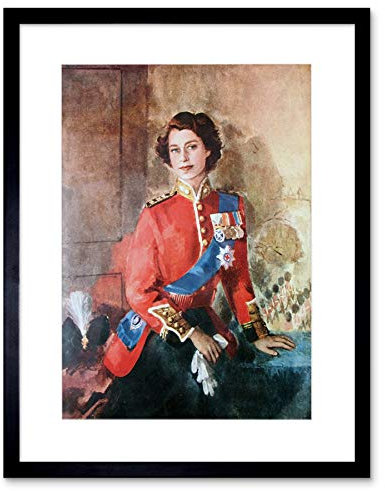 PAINTING PORTRAIT QUEEN ELIZABETH II ENGLAND BLACK FRAMED ART PRINT B12X9755