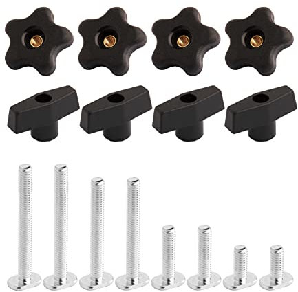 POWERTEC 71121 T-Track Knob Kit w/Threaded Knobs and 5/16”-18 T Bolts for Woodworking Jigs and Fixtures – 16-Piece Set