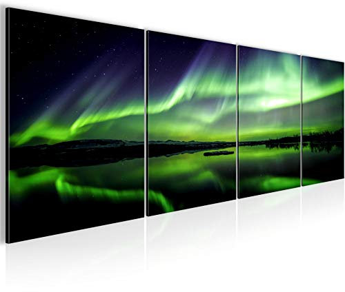 Runa Art Bilder Set 4 Teilig Polarlicht Wandbilder XXL Wohnzimmer Schlafzimmer 160 x 50 cm Grün Blau Modern 609146a