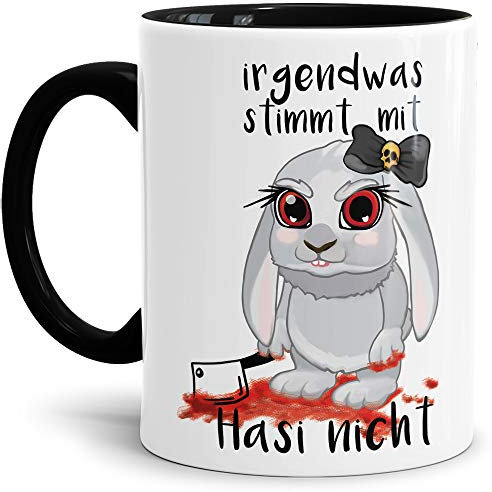 Tassendruck Oster-Tasse Irgendwas stimmt mit Hasi Nicht - Ostern/Witzig/Oster-Geschenk/Schön/Lustig/Innen & Henkel Schwarz