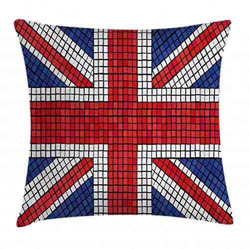 ABAKUHAUS Union Jack Kissenbezug, Mosaik britische Flagge, Waschbar mit Reißverschluss Kissenhülle mit Farbfesten Klaren Farben Beidseitiger Druck, 50 x 50 cm, Königsblau Weiß Rot