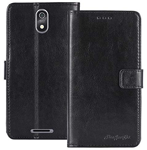 TienJueShi Schwarz Retro Flip Stand Brief Leder Tasche Schütz Hülle Handy Telefon Case Für TP-Link Neffos C7 Lite 5.45 inch Abdeckung Wallet Cover Etui