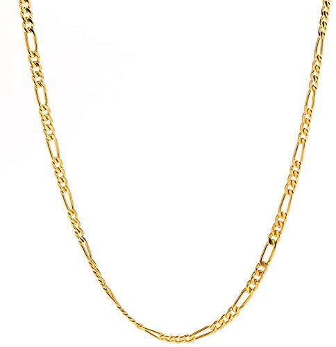 FZTN Jewelry 4 mm lange Figaro-Gliederkette für Männer, Frauen und Teenager, Jungen, 18 Karat vergoldeter Edelstahl, Modeschmuck, allein oder mit Anhänger, 45,7 - 61 cm, Metall