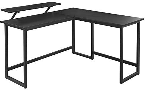 VASAGLE Schreibtisch, L-förmiger Computertisch mit beweglichem Monitoraufsatz, Eckschreibtisch, Büro, Arbeitszimmer, Gaming, platzsparend, einfache Montage, Metall, schwarz LWD56BK