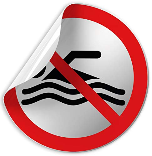 Kinekt3d Leitsysteme Folienschild Schild - Schwimmen verboten - D = 100 mm PVC Silber - Robuste Kratzfeste Folie - UV beständig - Perfekt für Glastüren und alle glatten Flächen