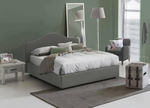 Talamo Italia - Mirta Doppelbett, Bettkasten mit Stoffbezug, 100 % Made in Italy, Öffnung vorne, inklusive Matratze 160 x 200 cm, Grau